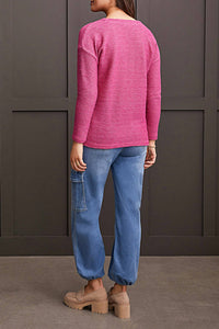 Tribal - V-neck Tunic Sweater With Side Slits