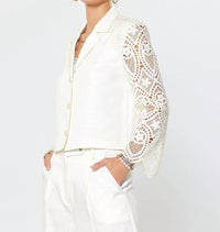 current air Crochet Lace Detail Jacket in ivory - women's jacket - detail view