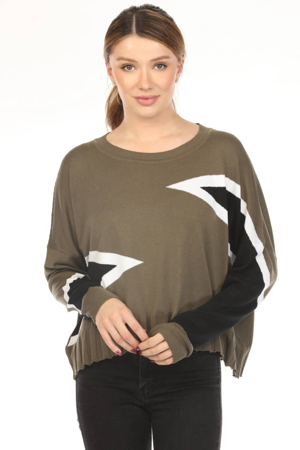 Planet By Lauren G. - Mini Triangle Crew Neck Sweater Top