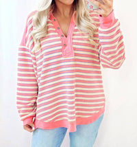 Shewin - Collared V Neck Drop Shoulder Top