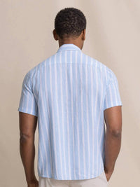 Southern Tide - Seamark Stripe Linen Rayon Short Sleeve Sport Shirt