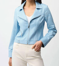 Joseph Ribkoff - Foiled Faux Suede Fitted Jacket with Decorative Buckles