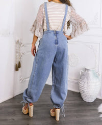 Surelymine - Women’s Relaxed Denim Overalls Wide-leg Boho Style With Pockets