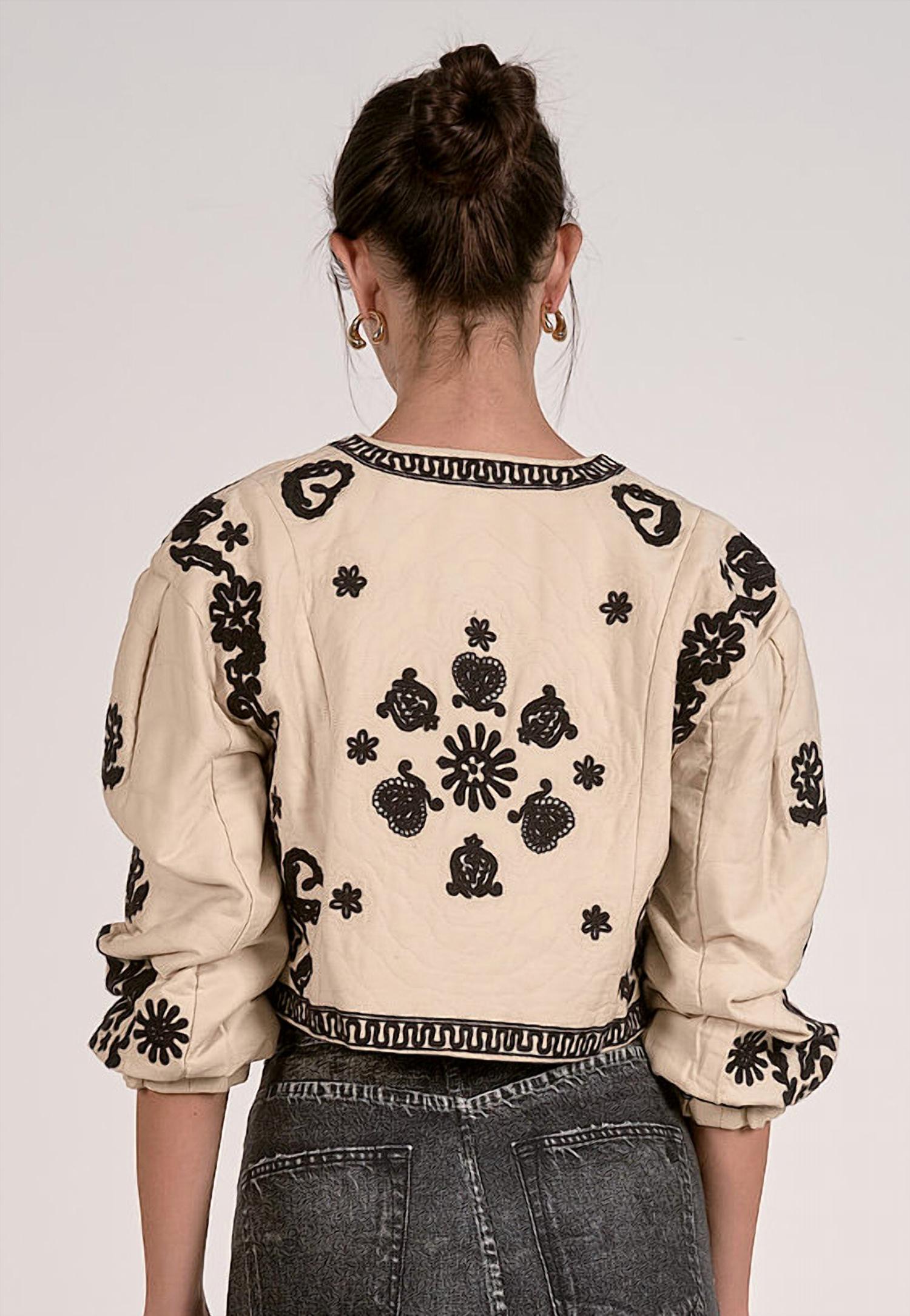 ELAN Tie Front Boho Jacket in natural black - women's jacket - detail view