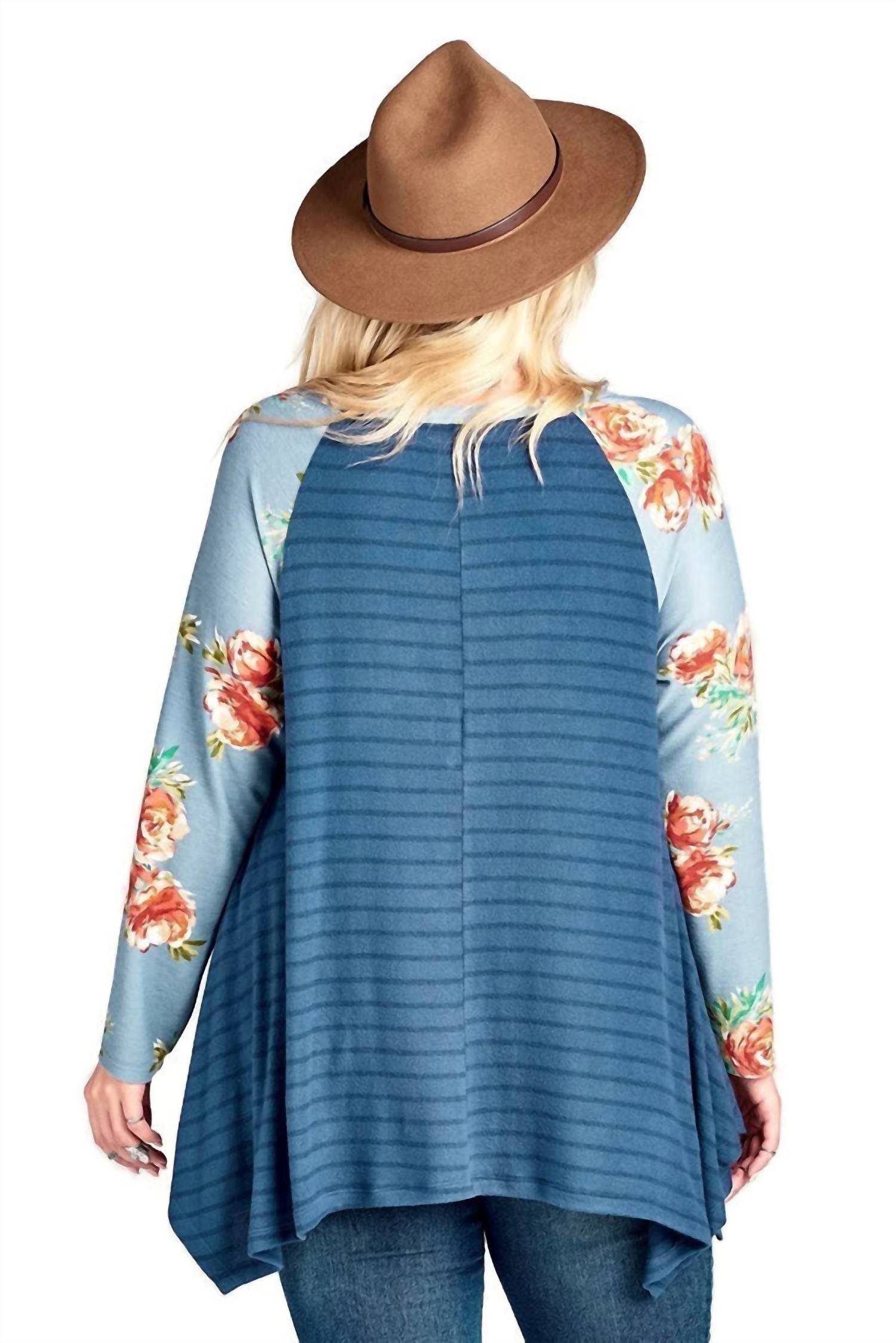 Umgee - Floral & Striped Knit Trapeze Tunic - PLUS