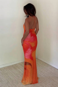 SALTY Temptation Halter Mesh Maxi Dress in orange - women's dress - alternate view