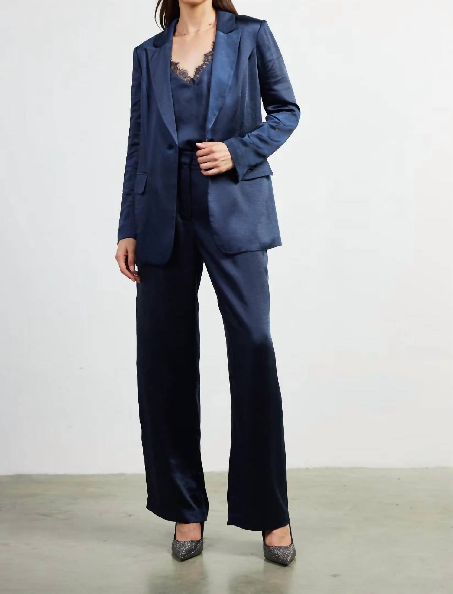 Skies Are Blue - One Button Satin Blazer