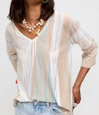 Aldo Martins - Stripe V-neck Buton Top