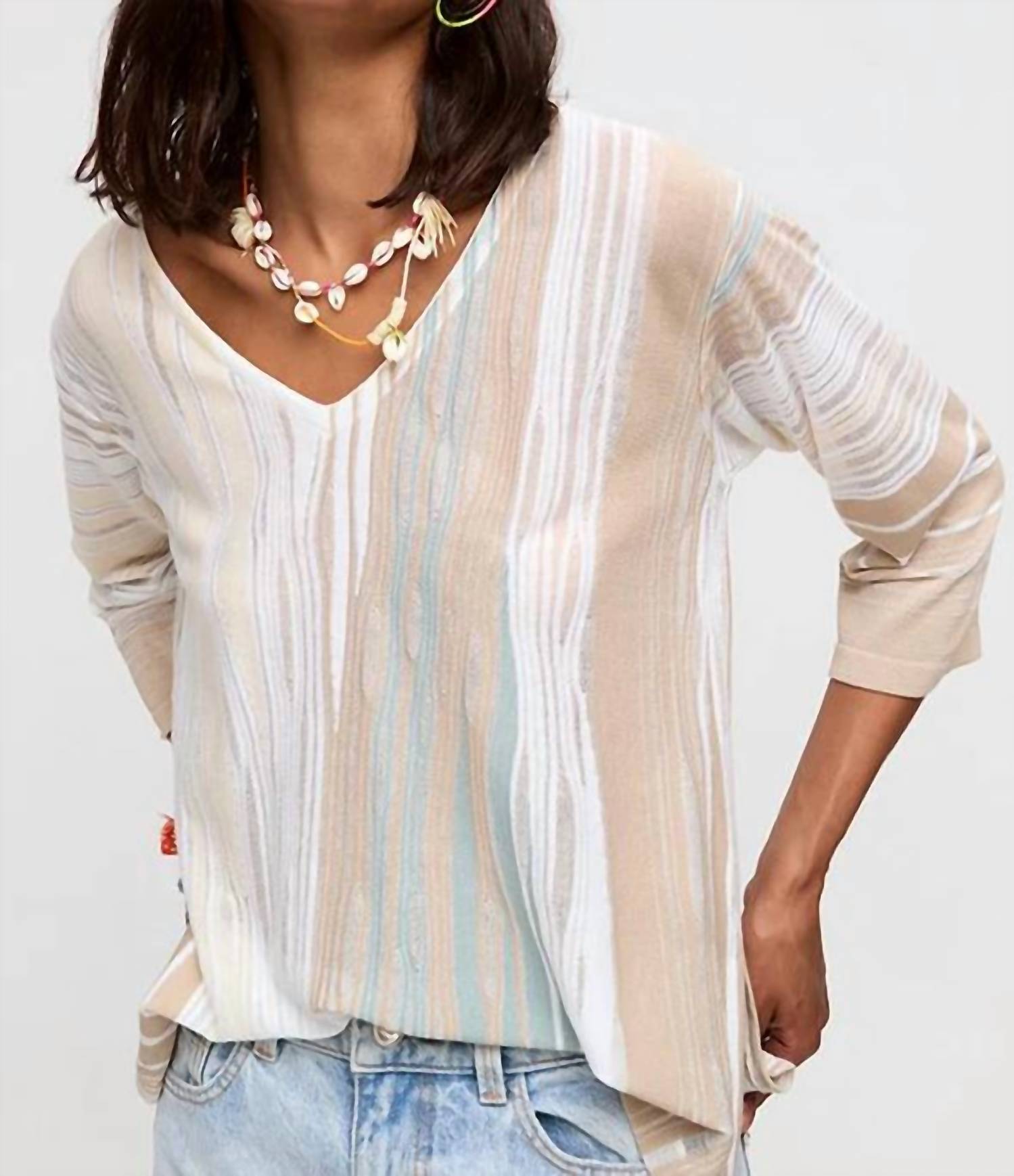 Aldo Martins - Stripe V-neck Buton Top