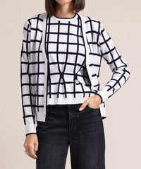 Minnie Rose - Windowpane V-neck Cardigan
