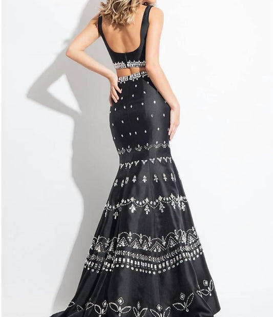 Rachel Allan - Two-piece Mikado Prom Gown With Rhinestones