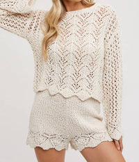 Bluivy - Open Knit Sweater Pullover & Shorts Set