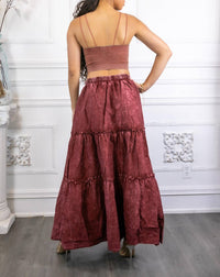 Surelymine - Woven Vintage Washed Maxi Skirt With Ribbed Double Strap Set