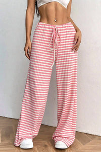 Ninexis - Summer Striped Wide Leg Drawstring Pants