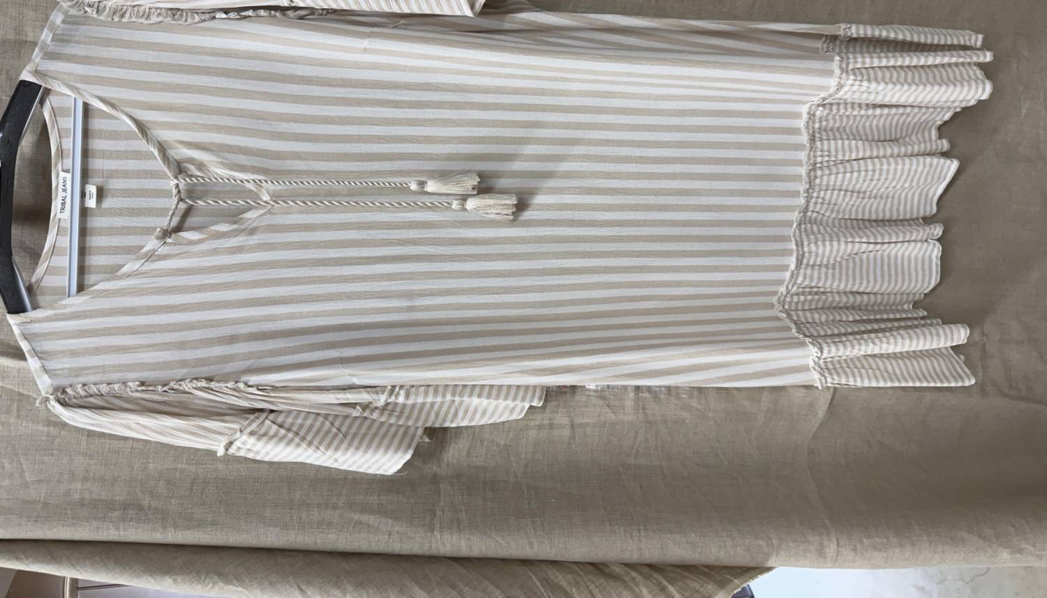 TRIBAL Women's Tie Striped Dress in tan white - women's dress