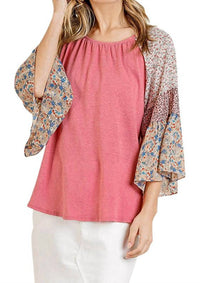 Umgee - Mixed Print Bell Sleeve Top