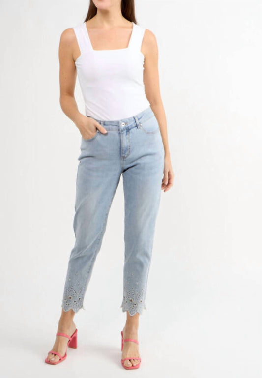 Orly - Button Front Jeans with Floral Cutouts and Bling