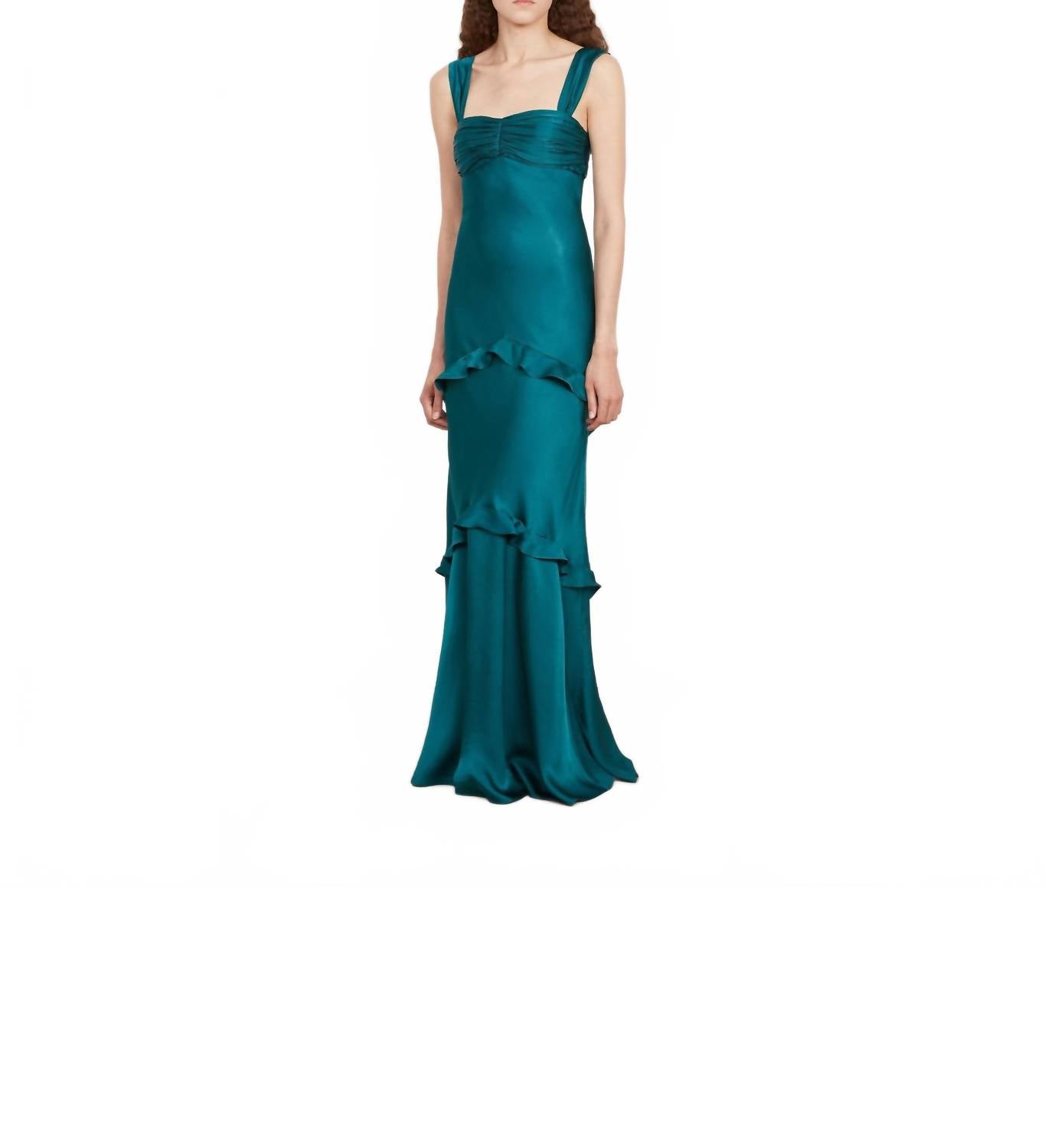 SALONI Selma Maxi Long Dress in midnight green - women's dress