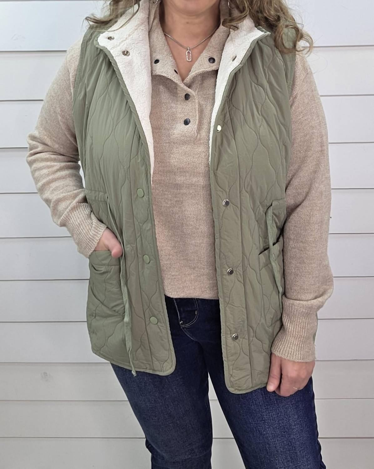 Staccato - Faux Fur Lined Snap Button Tie Vest