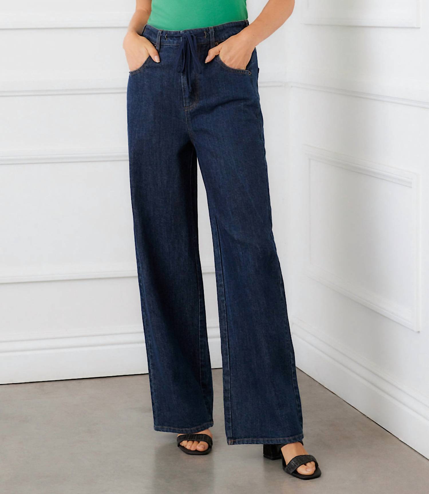 Karen Kane Drawstring Wide-leg Pants in denim - women's pants - view 5