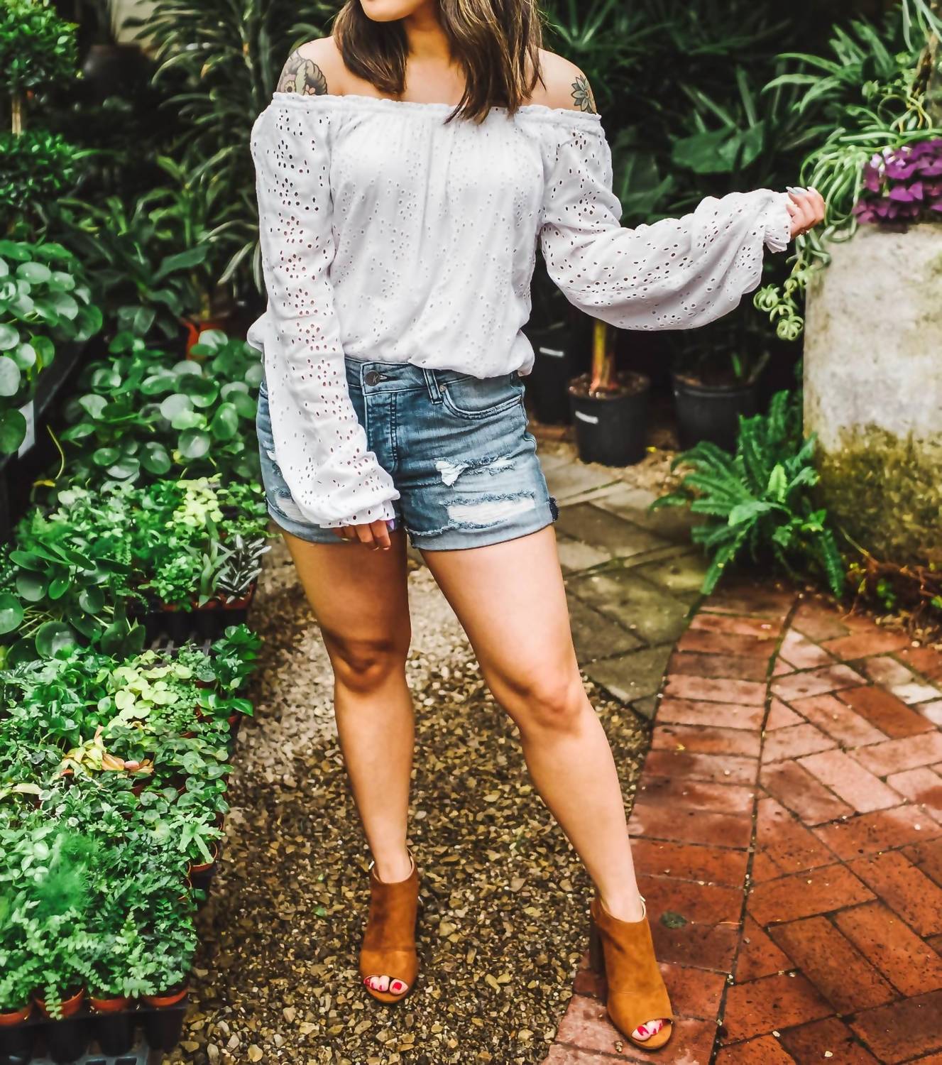 Blooming Eyelet Ballet Neck Blouse