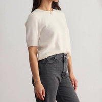 Margaret O'Leary Brushed Cashmere Tee in chalk - women's t-shirt - detail view