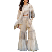 Young Threads Boho Tiered Wide-leg Patchwork Pants in latte - women's pants