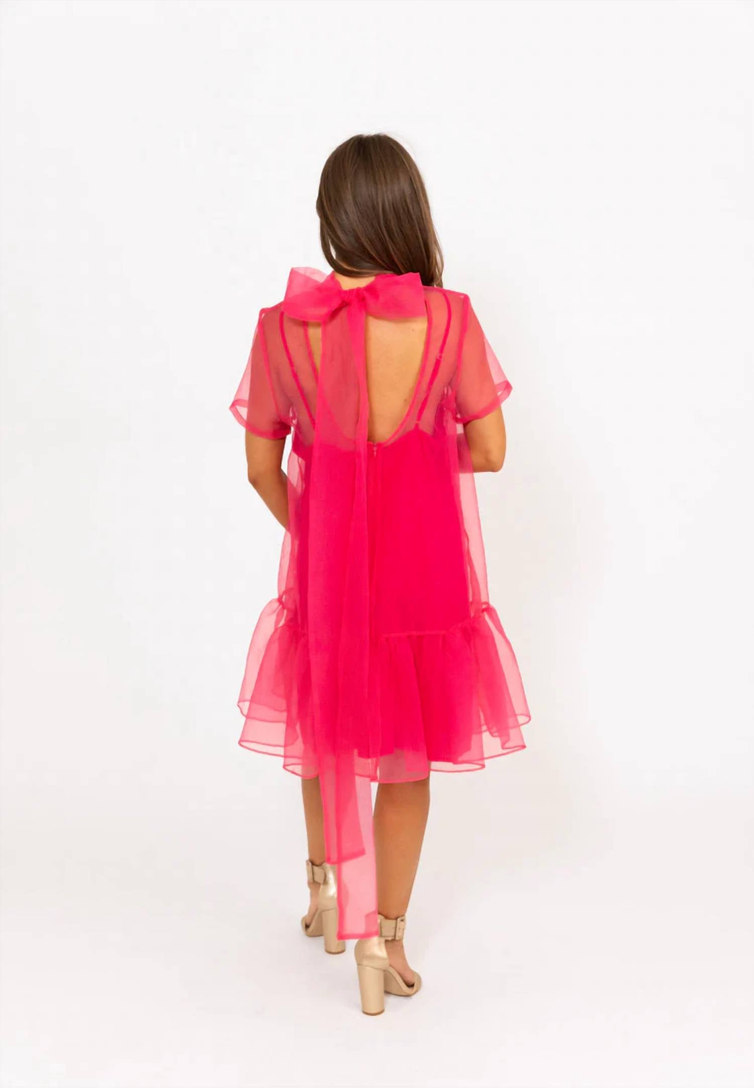 Karlie - Solid Organza Mock Bow Short Dress