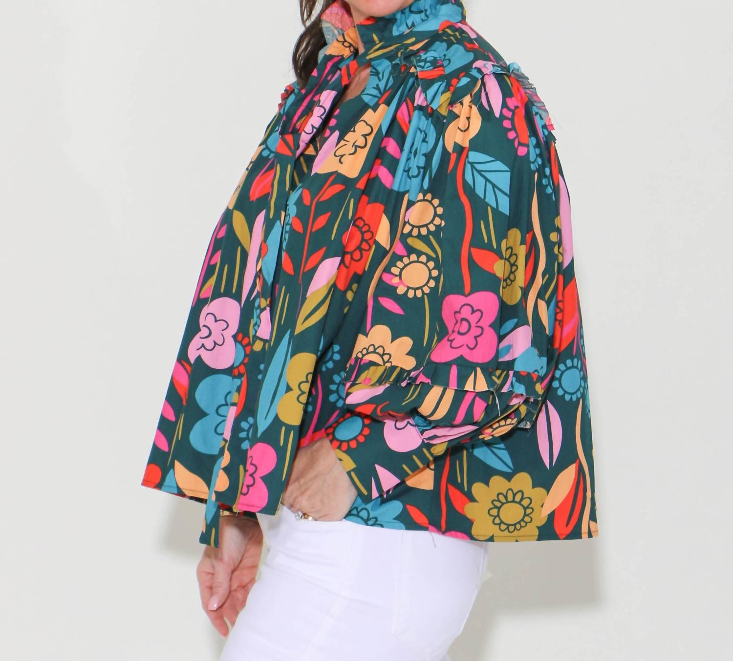 Karlie - Retro Garden Ruffle V-neck Top