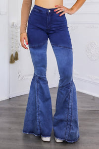 Surelymine - Lined Up Paneled Ombre Flares Bell Bottoms Denim Jeans