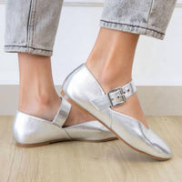 Makers Women's Buckle Flats in silver - women's flats - detail view