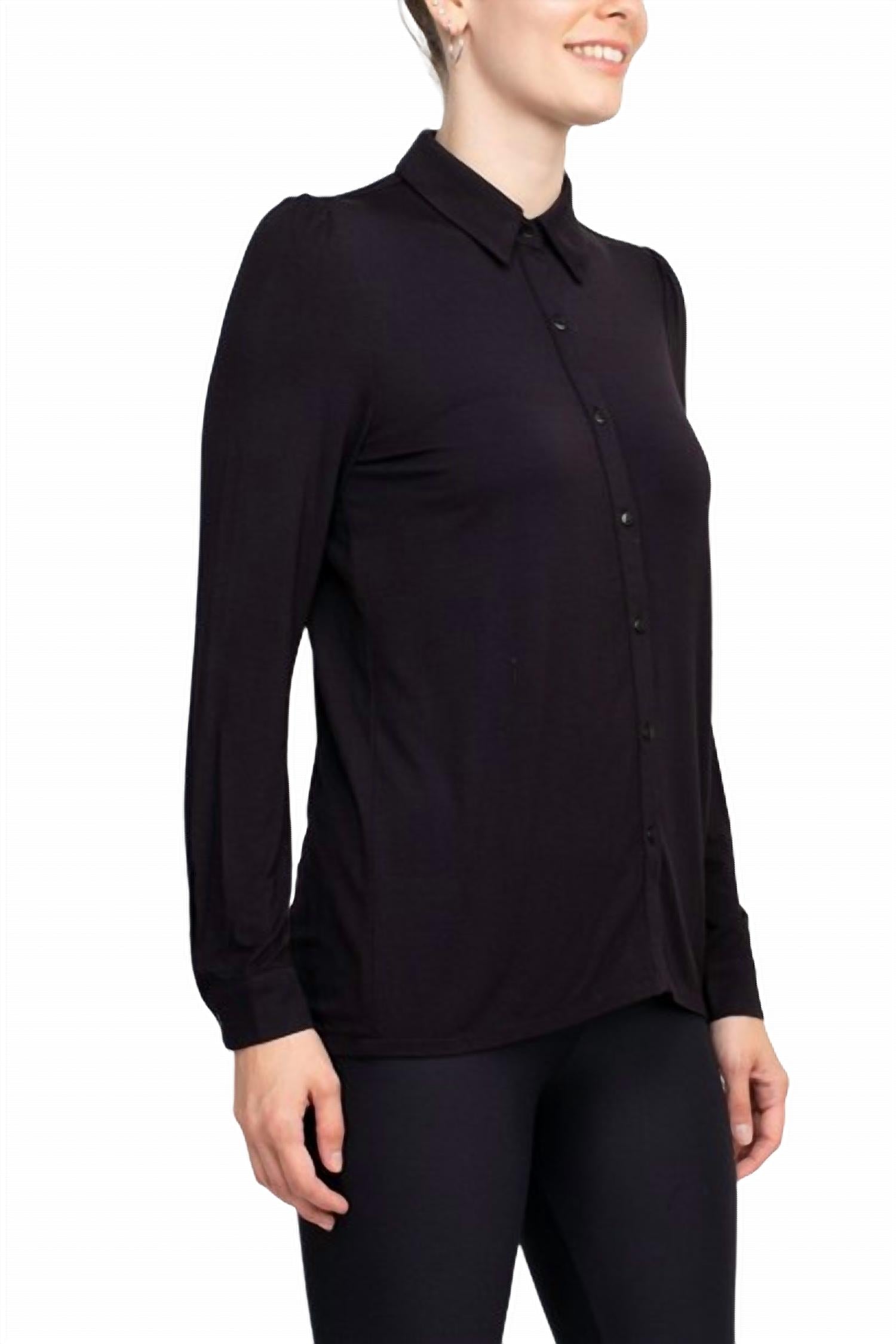 T Tahari - Collar Neck Cuff Button Detail Blouse