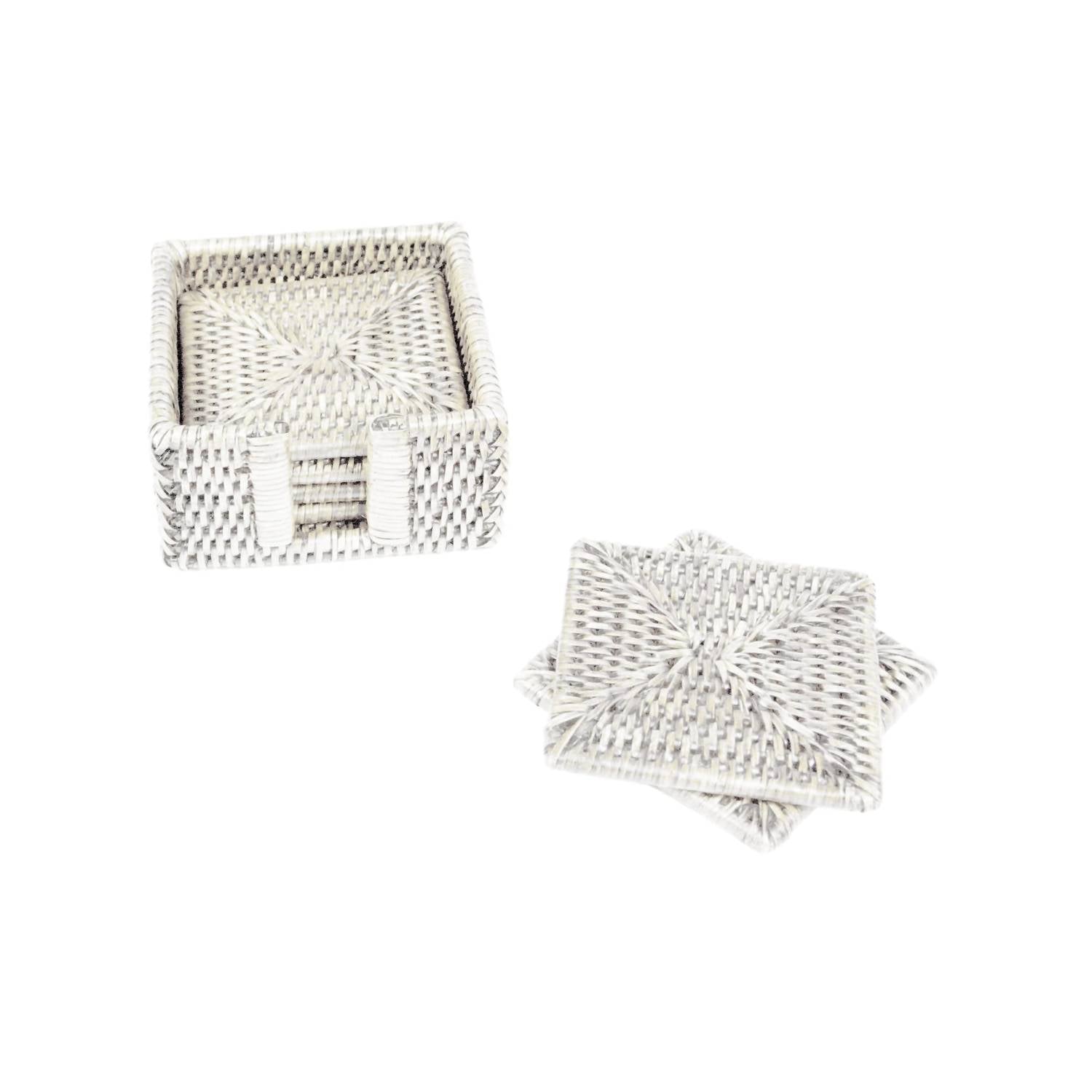 Caspari - Rattan Square Coaster And Holder Set