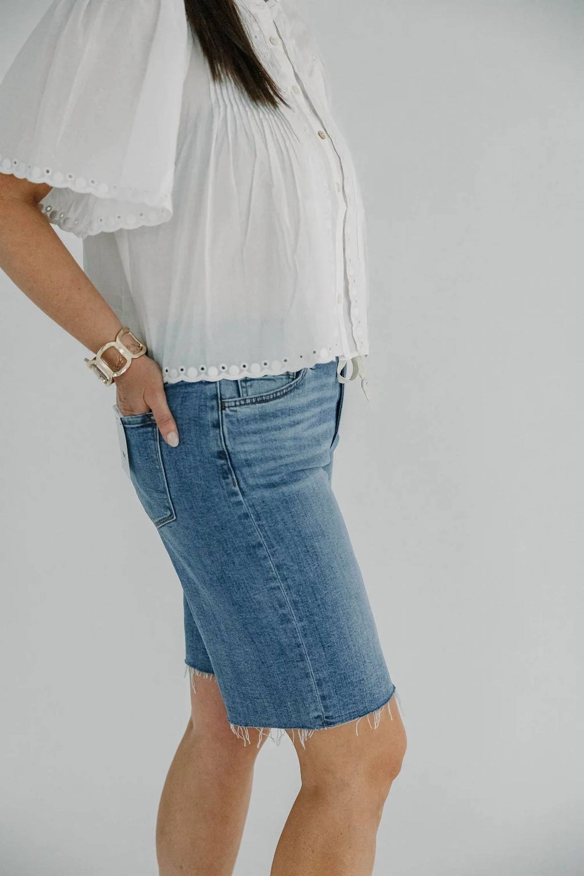 Vervet By Flying Monkey - High Rise Waist Tie Denim Bermuda Shorts