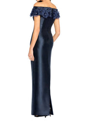 Cameron Blake Off The Shoulder Fitted Dress in navy blue - women's dress - detail view