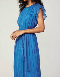 Current Air - Flutter Short Sleeve Crinkle Midi Dress With Self Tie