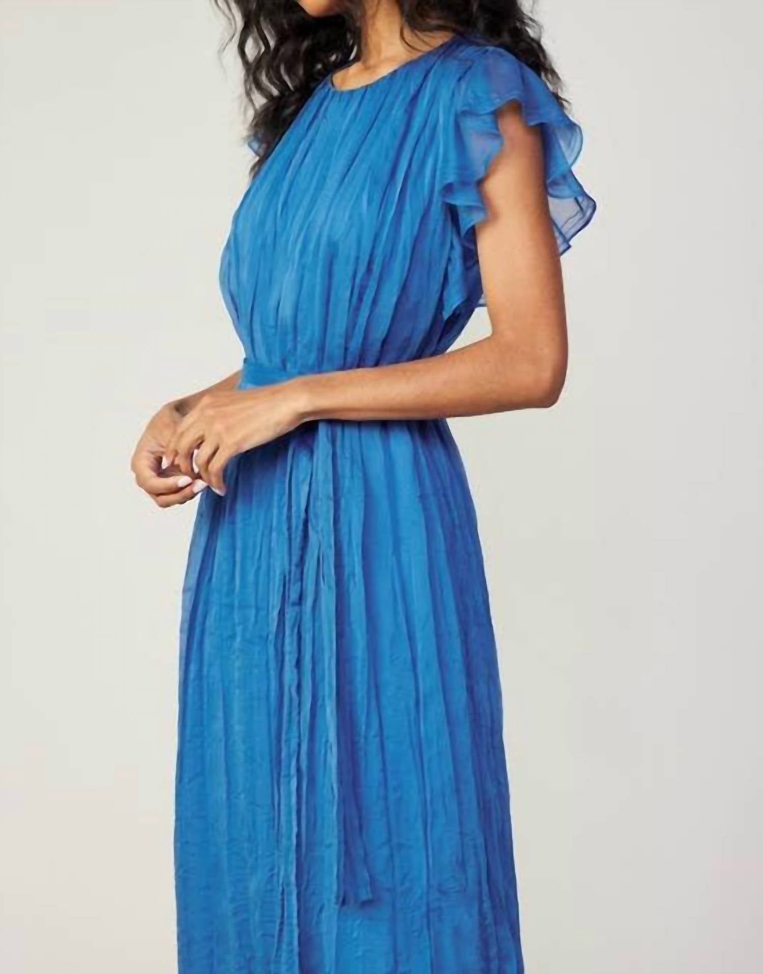 Current Air - Flutter Short Sleeve Crinkle Midi Dress With Self Tie