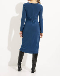 Joseph Ribkoff Wrap Knee Length Dress in blue - women's dress - detail view