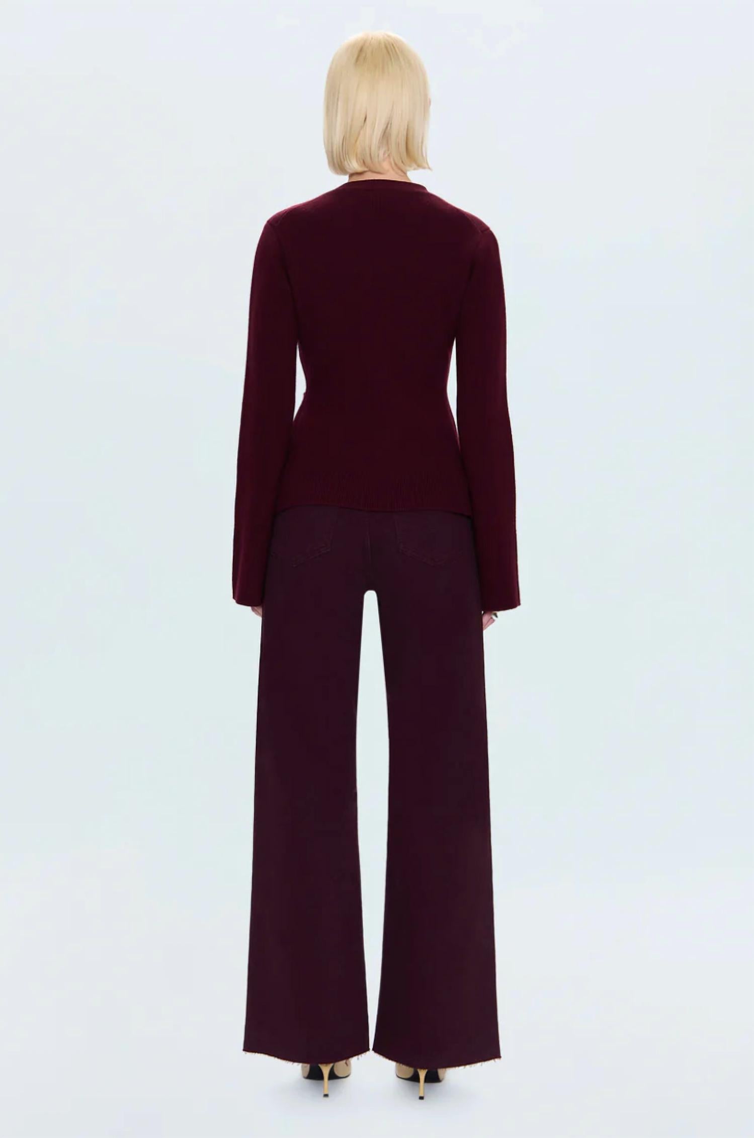 PISTOLA Penny High Rise Wide Leg Pant in claret - women's pants - detail view