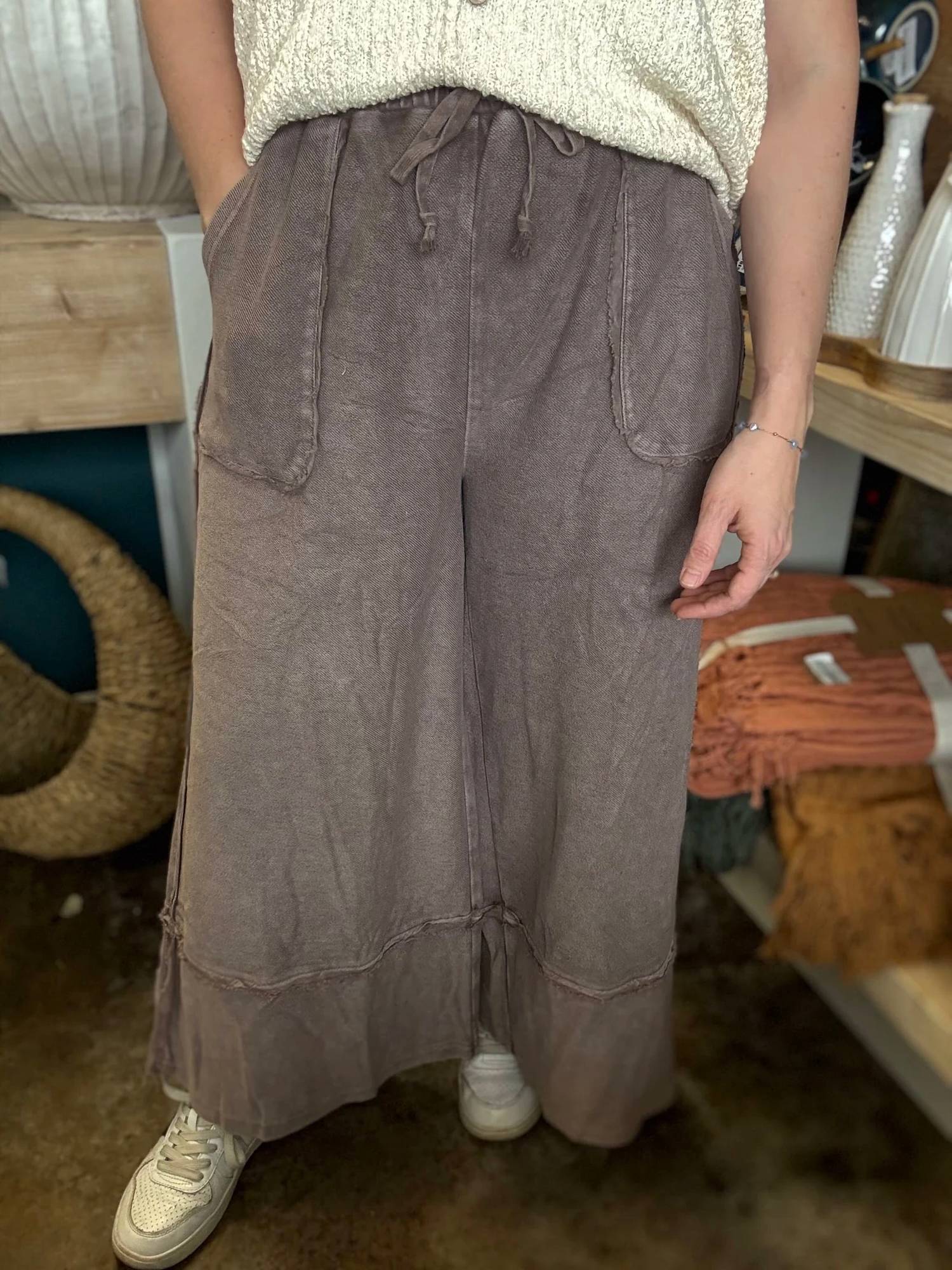 Easel - Drawstring Wide Leg Pants