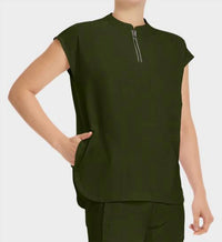 Healing Hands - Sandy Zip Mandarin Collar Top