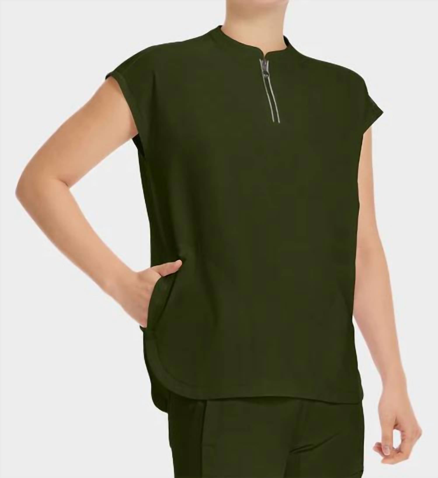 Healing Hands - Sandy Zip Mandarin Collar Top