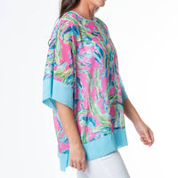 Elsie & Zoey - Lexi Boho Tropical Brush Sheer One Size Poncho Cover Up