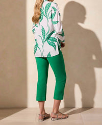 Tribal - Palm Foliage Rolled Sleeve Campshirt Blouse