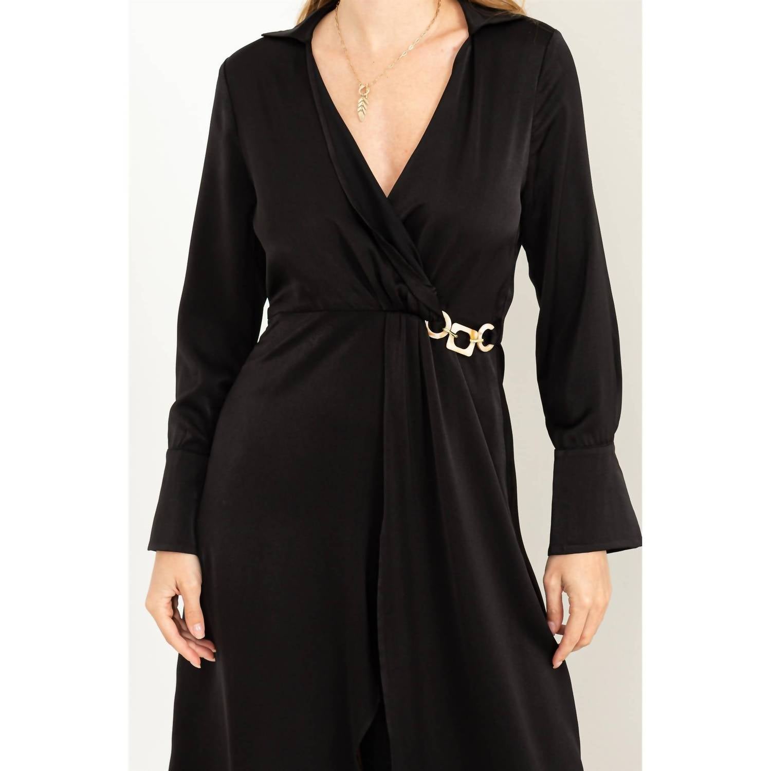 Hyfve - Kind Hearted Satin Wrap Effect Midi Dress