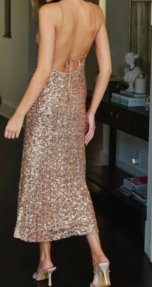 Dress Forum - Sequined Soft Tie Halter Neck Maxi Cocktail Party Dress