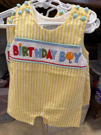Lil Cactus - Boys Stripe Smoked Birthboy Smocked Shortalls