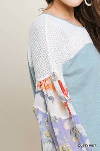 Umgee - Floral Mixed Print Puff Sleeve Knit Top