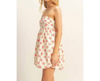 HYFVE Floral sleeveless Bubble Hem Mini Dress in cream red roses - women's dress - alternate view