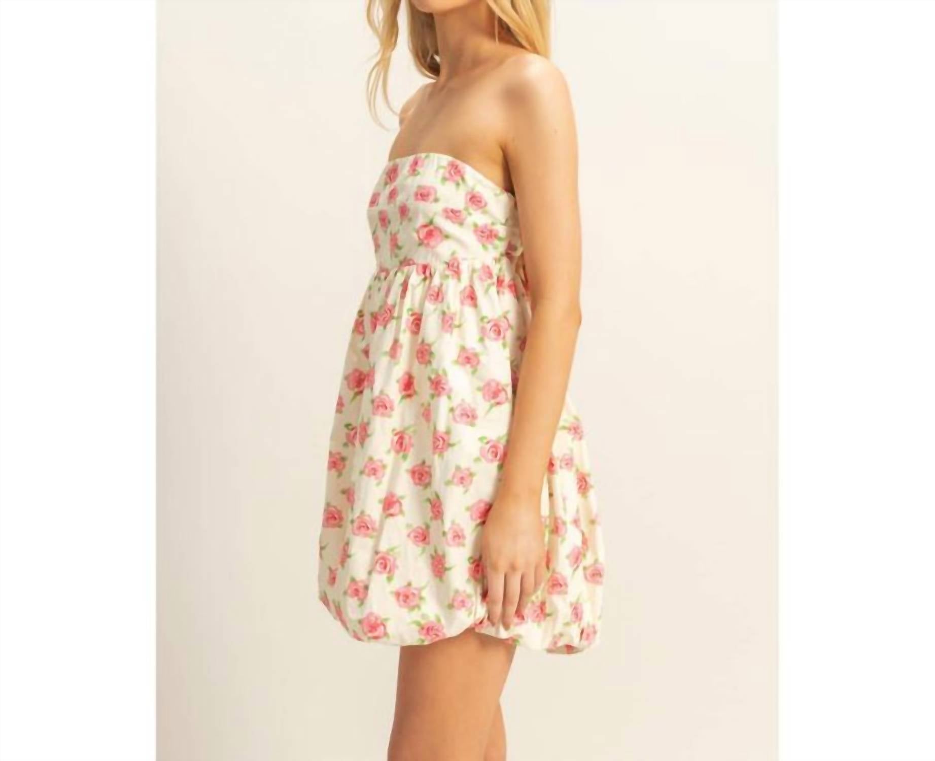 HYFVE Floral sleeveless Bubble Hem Mini Dress in cream red roses - women's dress - alternate view